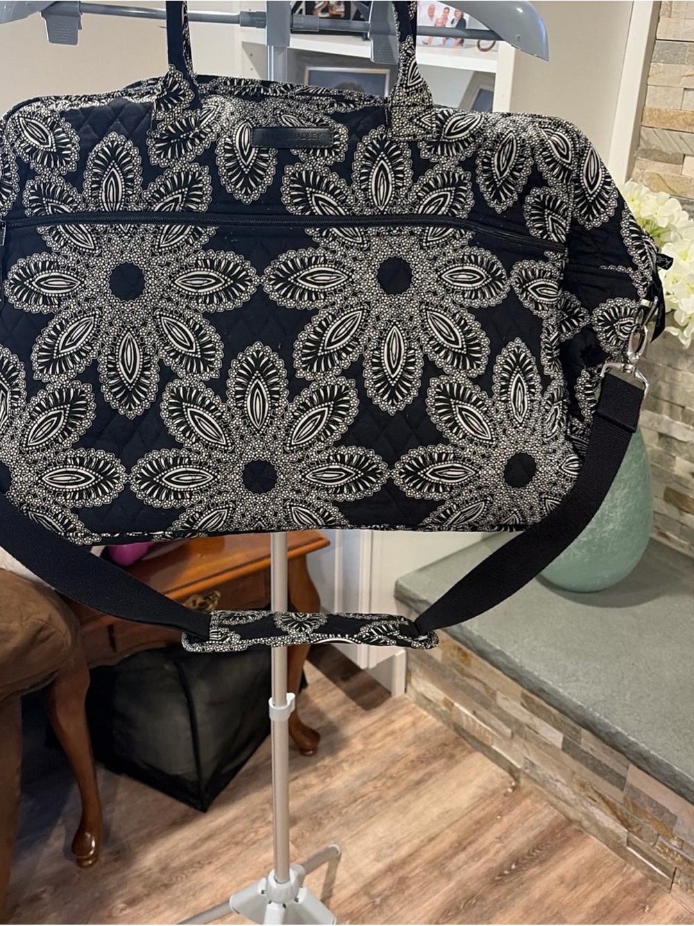 Vera Bradley Black & White Floral Quilted Makeup Pouch
